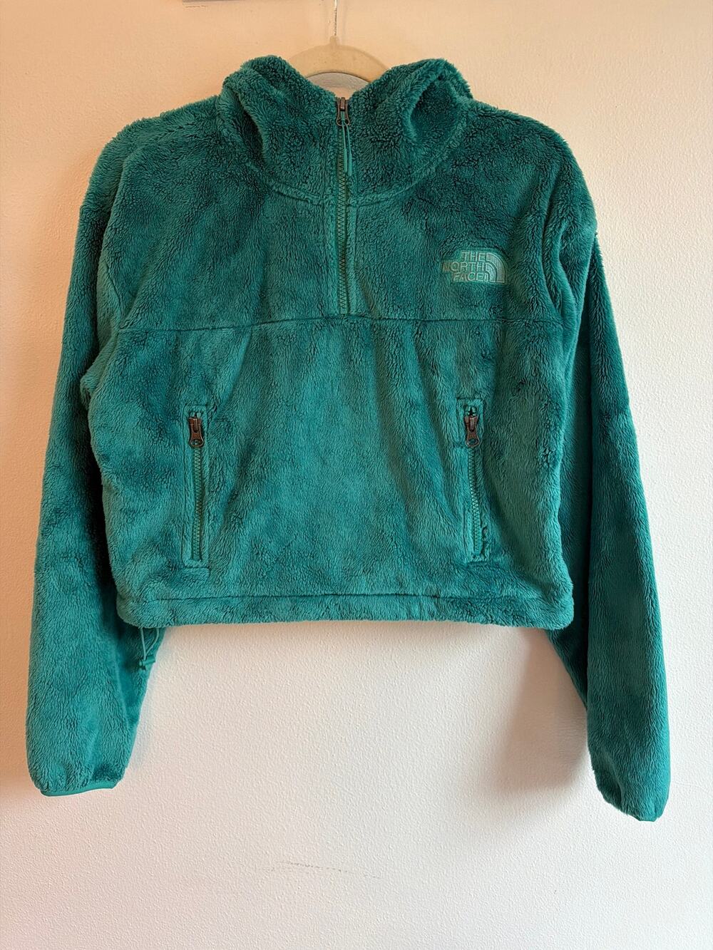 The North Face Osito 1/4 Zip Teal Green Fleece Cropped Hoodie | Women's Small P